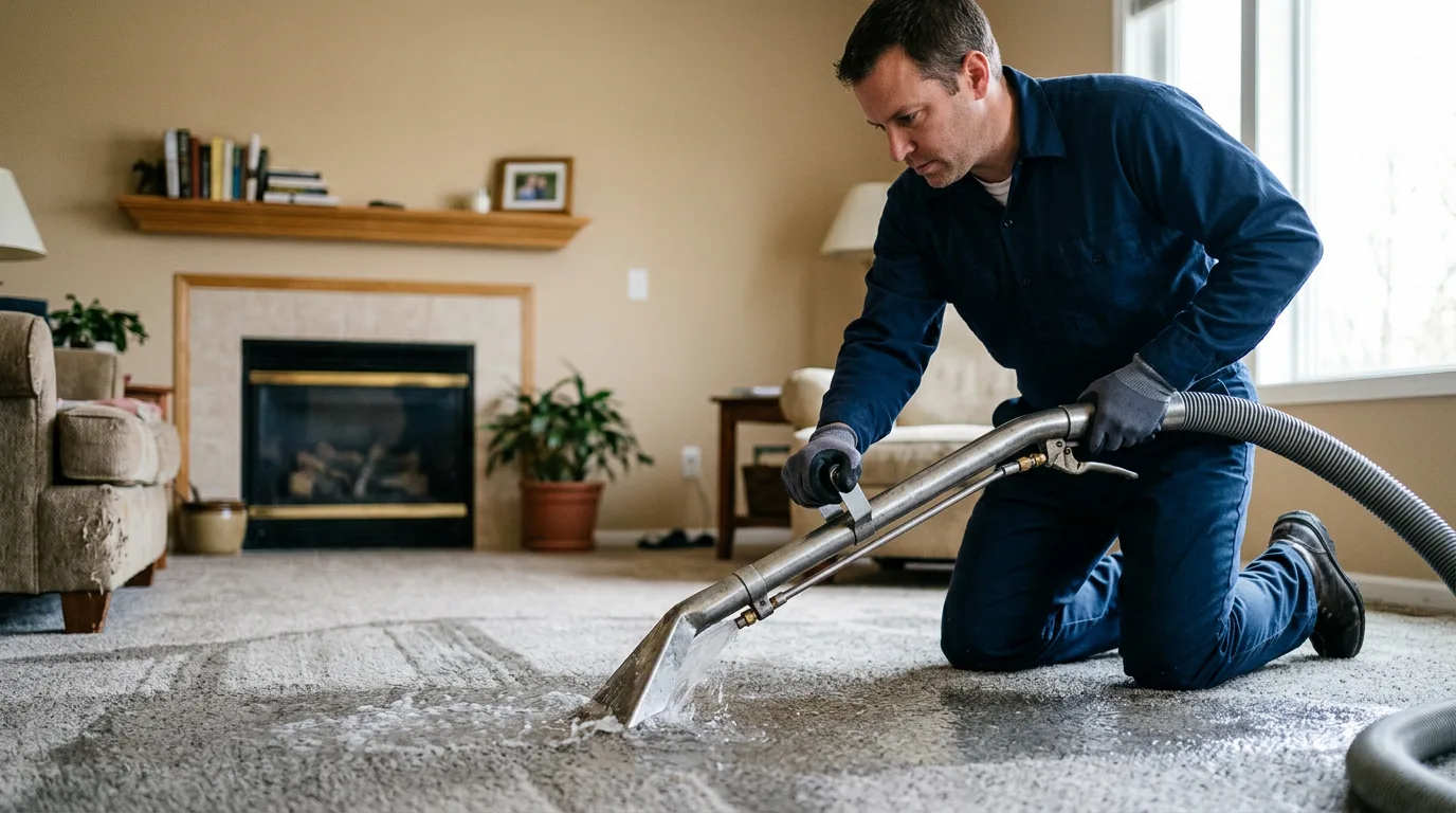 Water damage restoration technician working near Mears, VA
